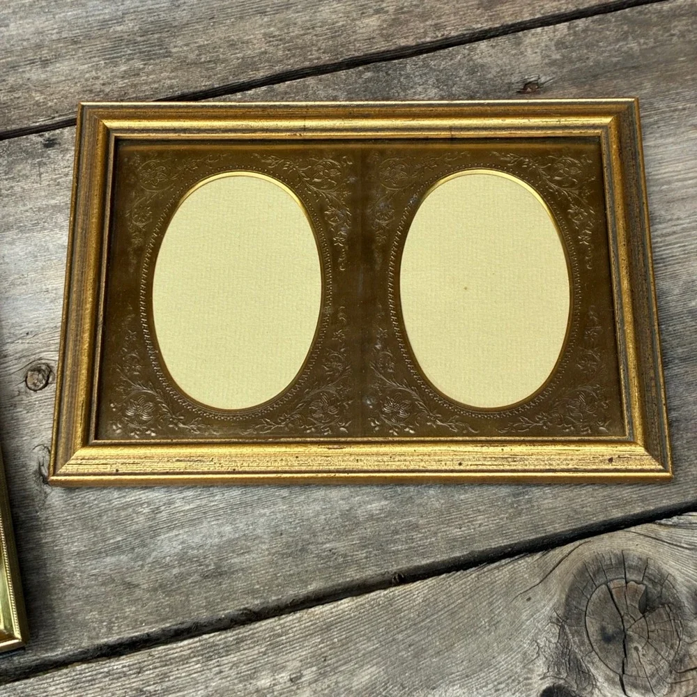 Carr Vintage Gold Tone Oval Picture Frame Set 7x9 5x7 Ornate Filigree Floral